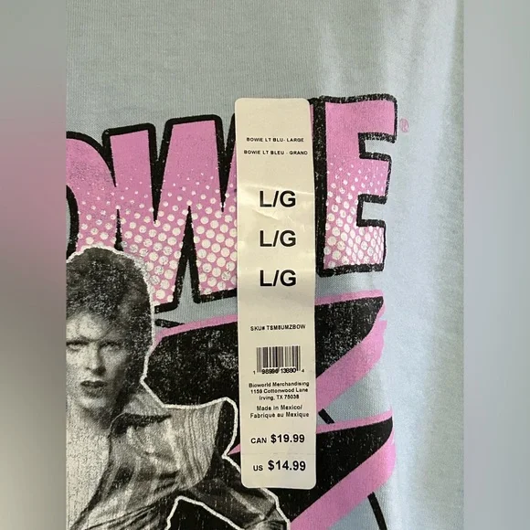 David Bowie Classic Rock Band Light Blue Graphic T-Shirt LG Unisex NWT - Picture 4 of 5